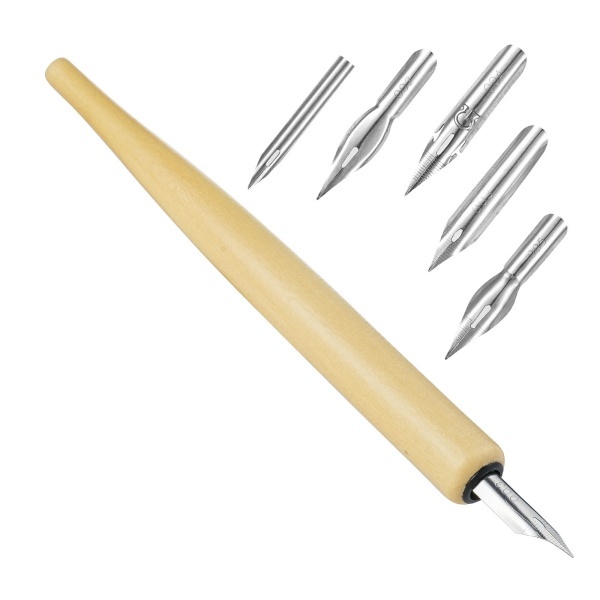 Wood Dip Pen With 5 Nibs- Nature/Black