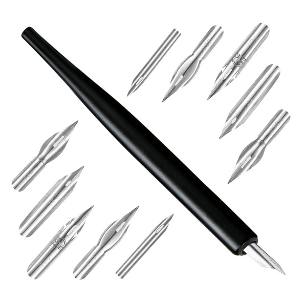 Wood Dip Pen With 5 Nibs- Nature/Black