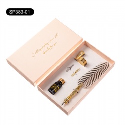 Feather Pen Set White With Brown stripes