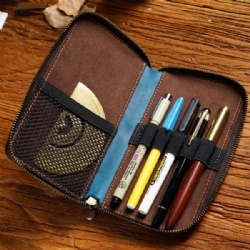 Crazy Horse Leather Zipper Pen Case