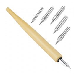 Wood Dip Pen With 5 Nibs- Nature/Black