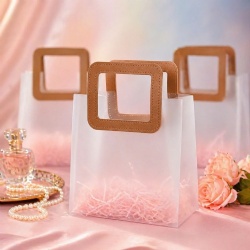 Frosted Transparent Gift Bag with Leather Handle