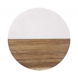 Round Marble and Wood Coasters- white