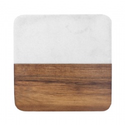 Square Marble and Wood Coasters- white